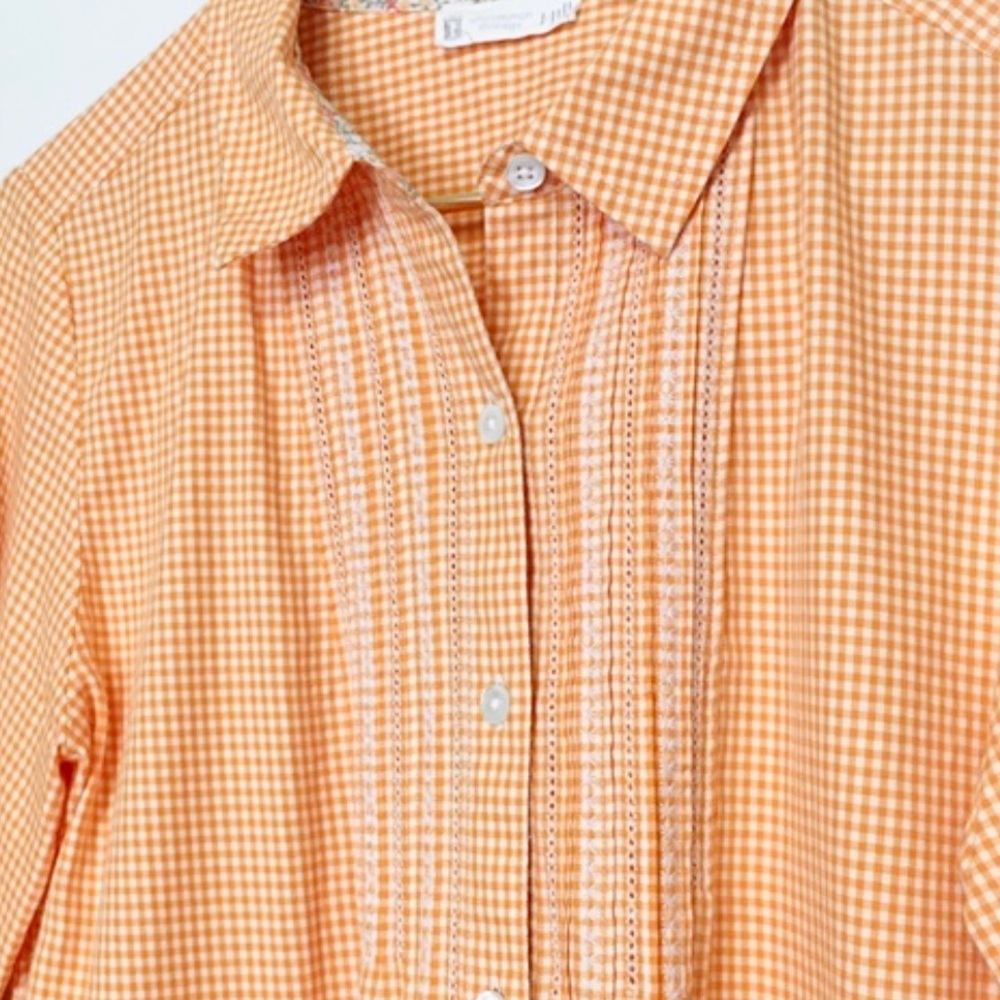 🆕 J.Jill Orange Embroidered Tuxedo Shirt Sz SM NWOT - Picture 4 of 11